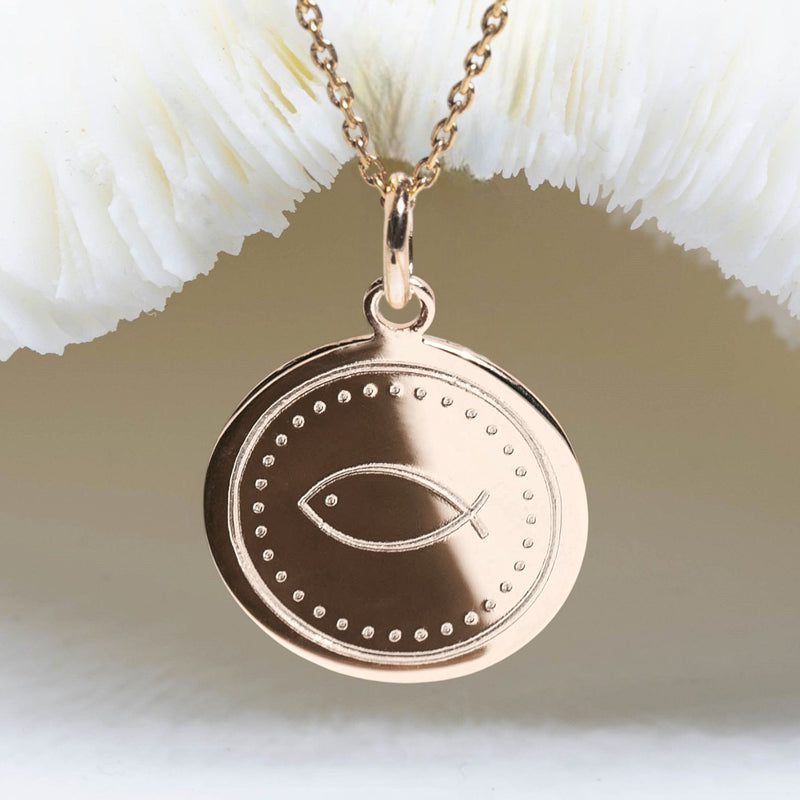 médaille de baptême ICTUS - symbole chrétien en plaqué or ou argent 925.