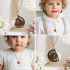Médaille de baptême chrétien avec croix et brins d'olivier pour fille ou garçon - gravure artisanale au diamant