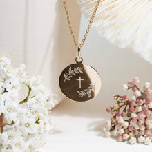Médaille de baptême chrétien avec croix et brins d'olivier pour fille ou garçon - atelier DeepStones