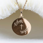 Médaille de baptême artisanale avec croix et brins d'olivier pour fille ou garçon - atelier DeepStones