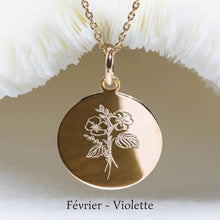 Médaille de baptême champêtre fleur de naissance pour fille - Violette du mois de février