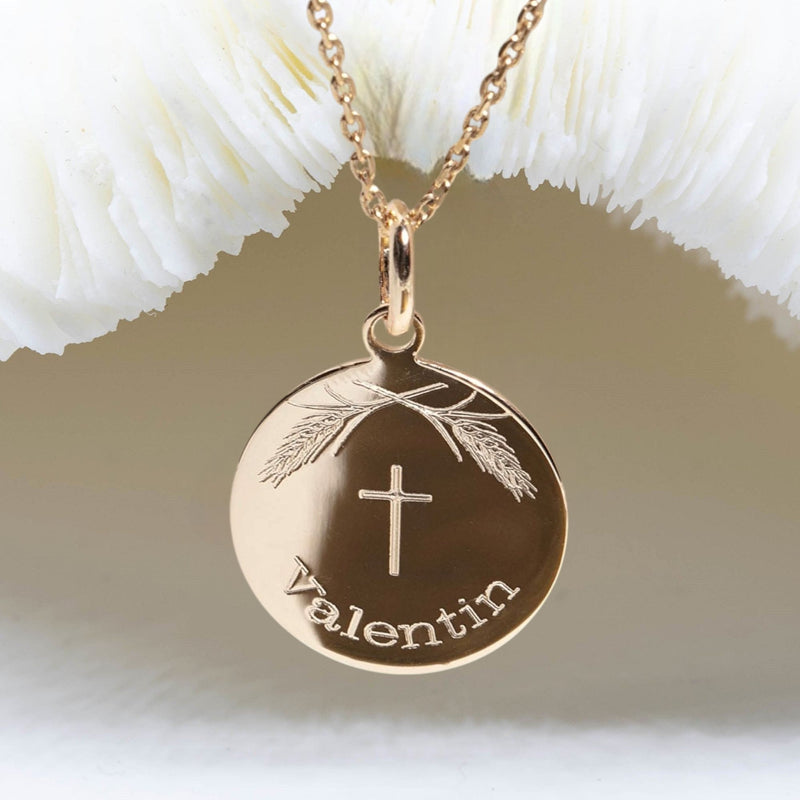 médaille baptême croix & épis de blé