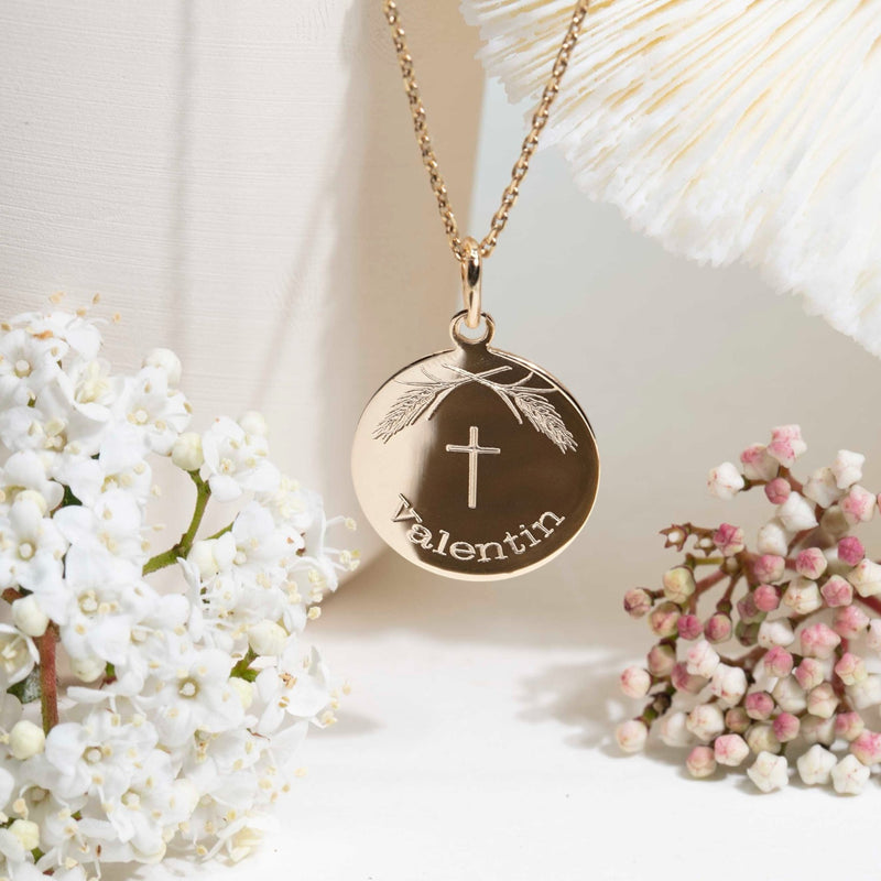 médaille baptême croix & épis de blé