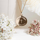 médaille de baptême moderne avec croix fille ou garçon, plaqué or 18k ou argent 925 