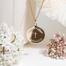 Médaille baptême religieux croix chrétienne fille garçon, plaqué or 18k ou argent 925