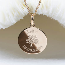 médaille de baptême arbre de vie avec prénom pour fille ou garçon - gravure artisanale au diamant - modèle Léo