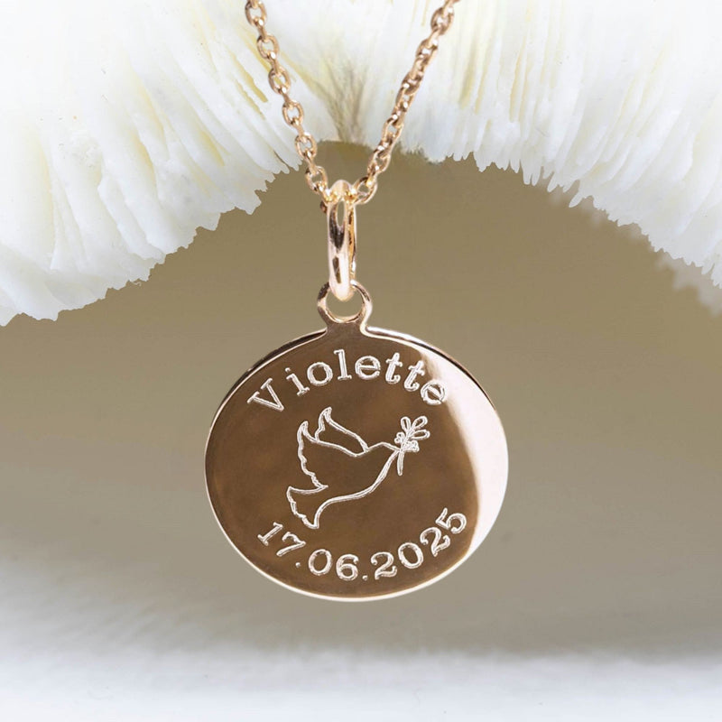 médaille de baptême colombe fille ou garçon