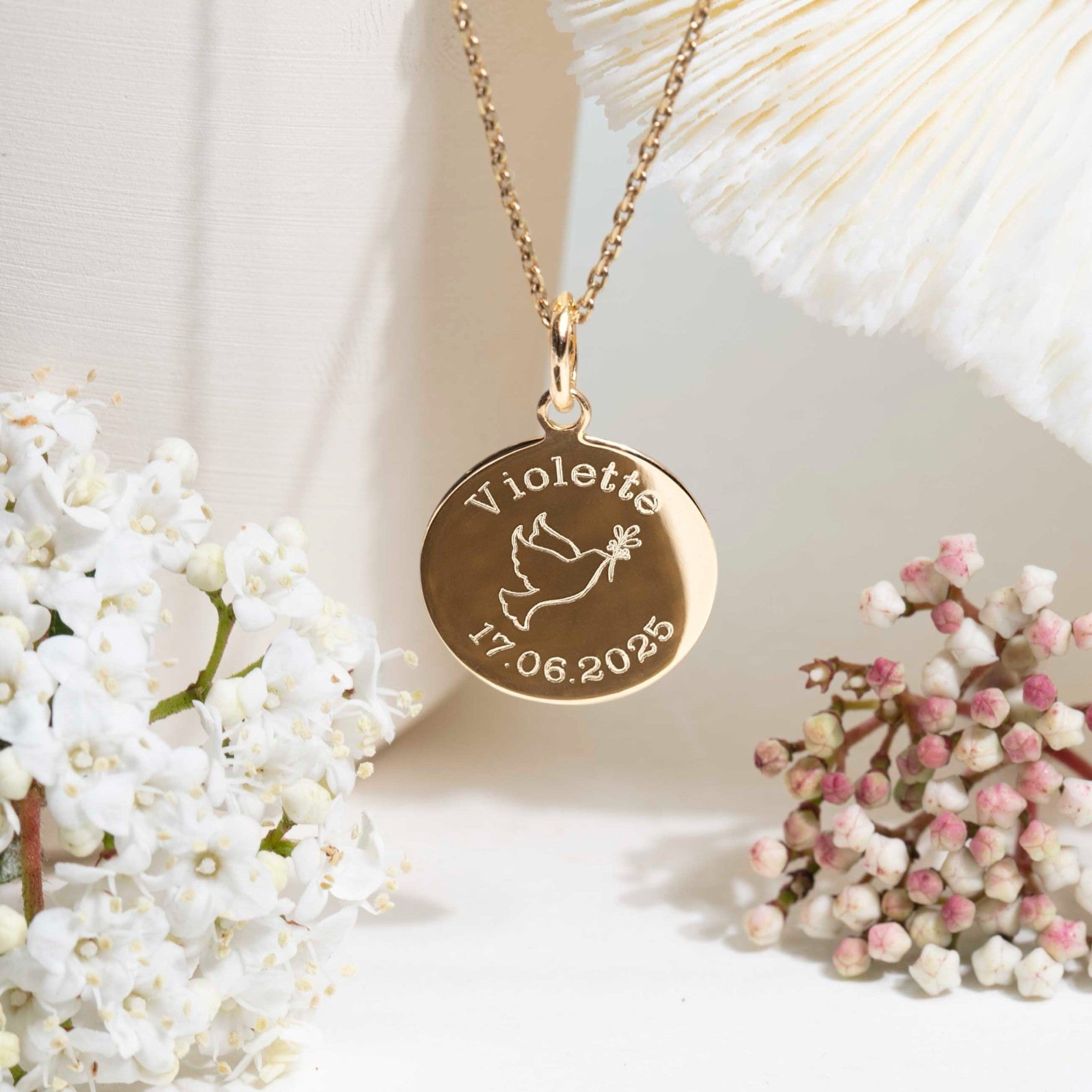 medaille bapteme fille colombe