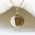 Médaille de baptême religieux fille avec croix et couronne champêtre - modèle Capucine