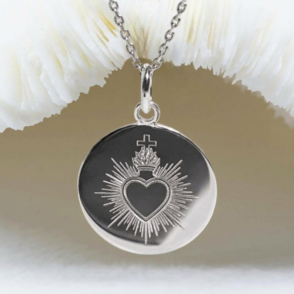 médaille sacré coeur traditionnel en argent 925 - Atelier artisanal DeepStones