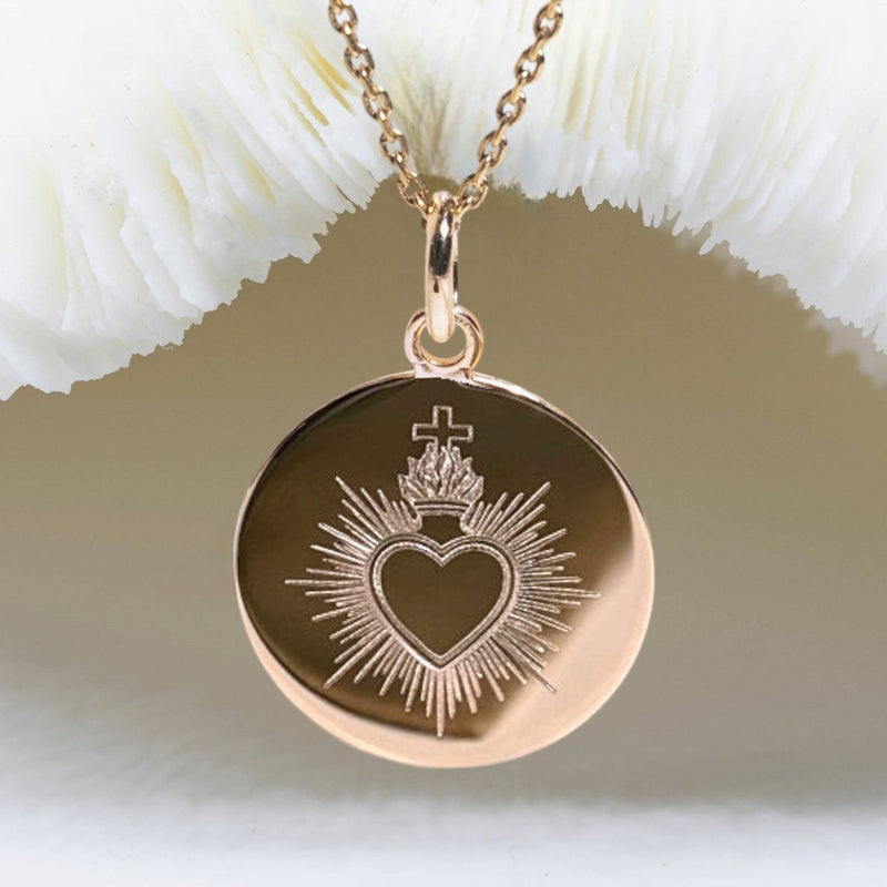 Médaille de baptême Sacré Coeur pour adulte ou enfant en plaqué or ou argent - Atelier Artisanal DeepStones