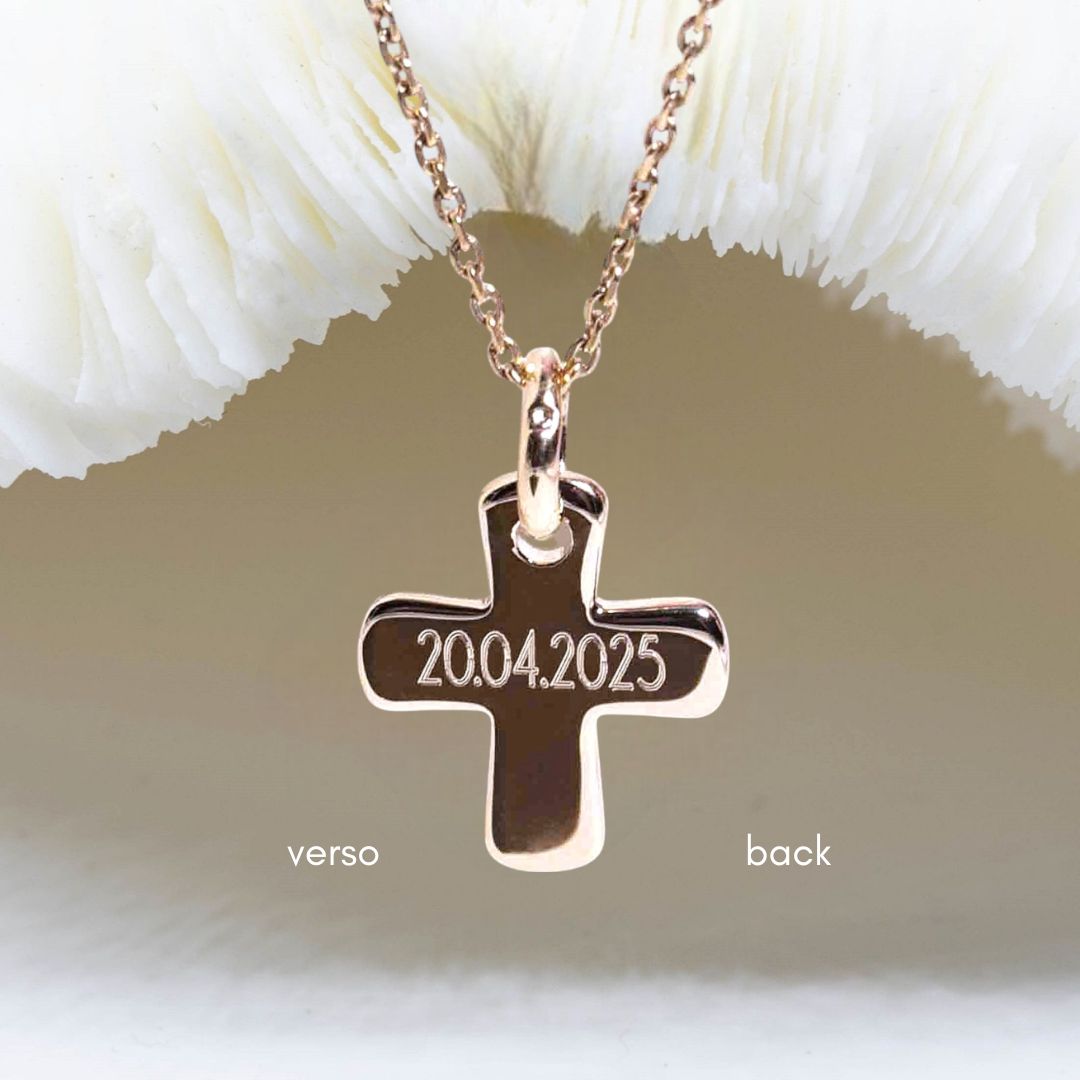 Pendentif croix de baptême avec date de naissance ou de cérémonie - plaqué or 18k