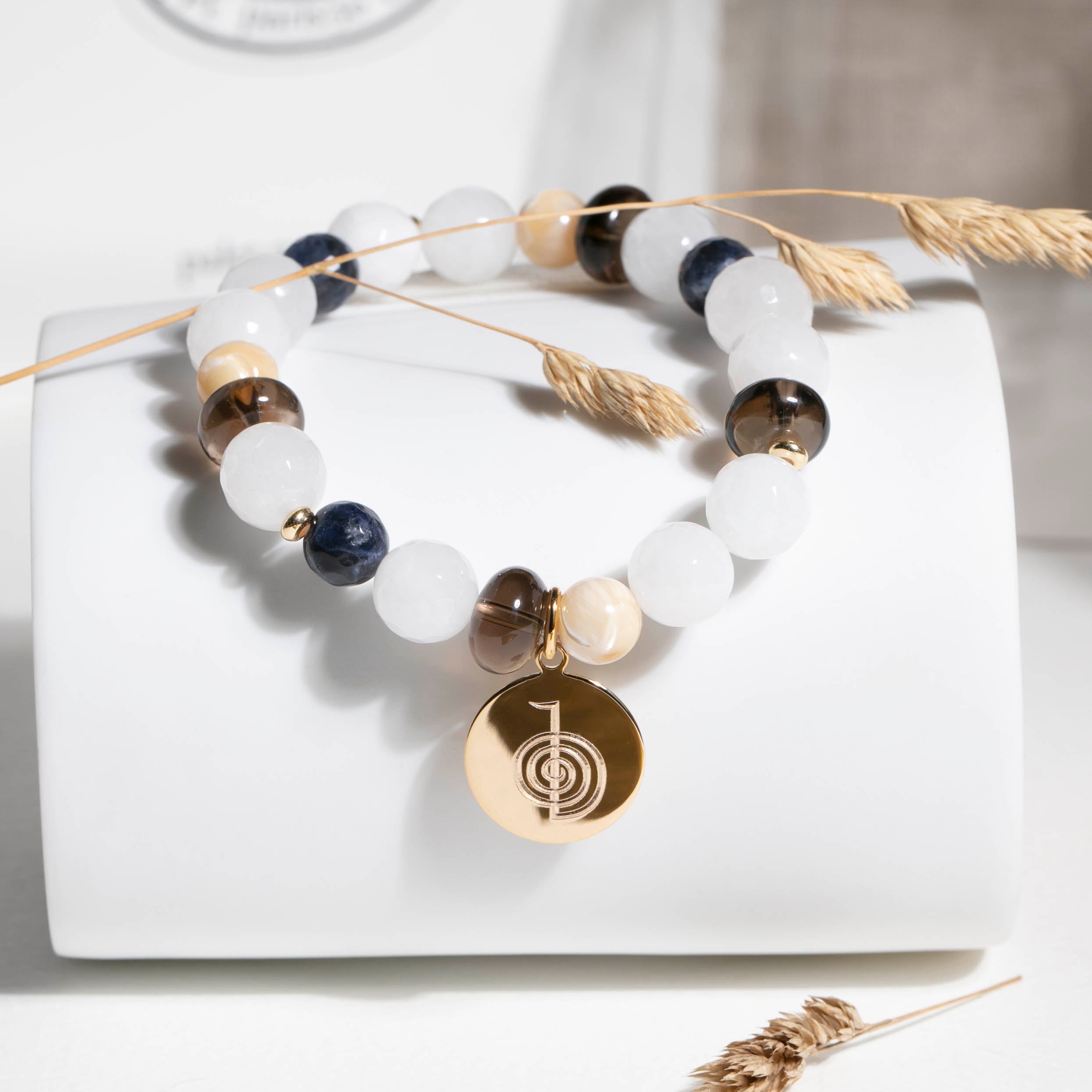 Bracelet lépidolite naturelle, quartz gris, perles roses, idée cadeau femme