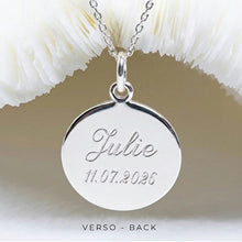 verso personnalisé médaille argent avec prénom et date