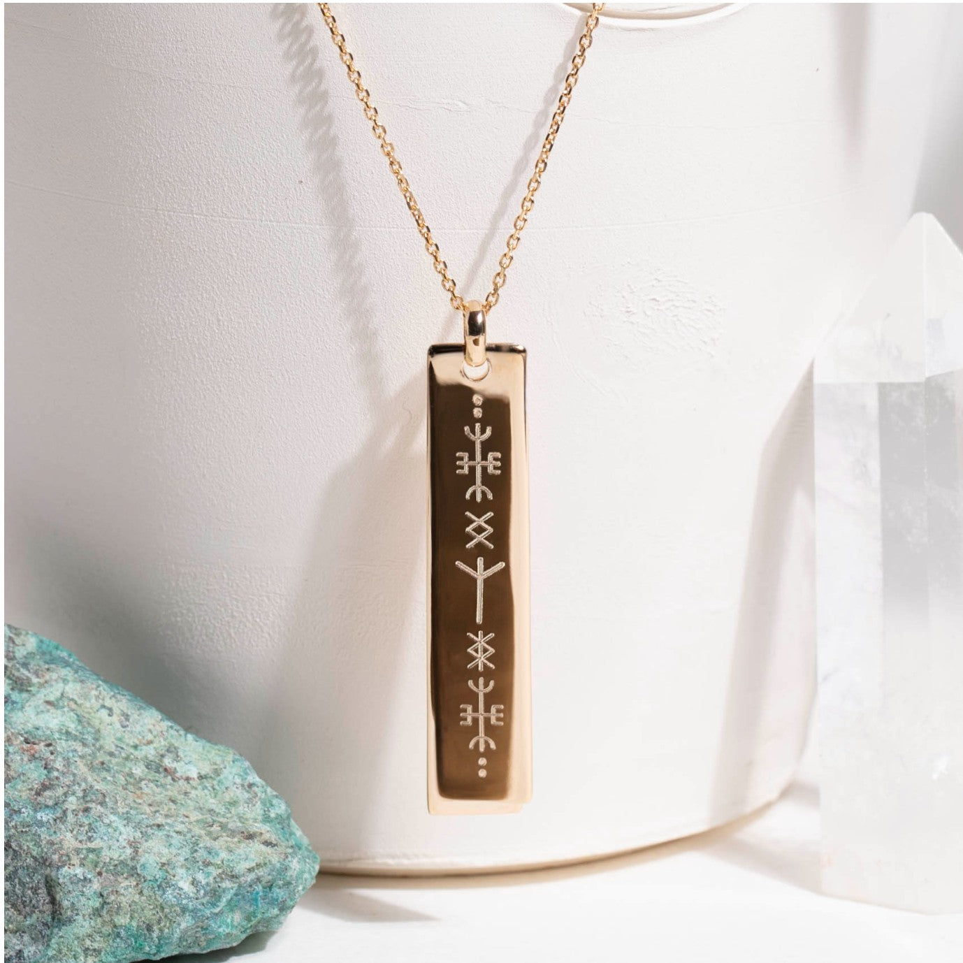 Viking rune jewelry – Protection amulet with Algiz rune and the Web of Wyrd – Created and crafted by DeepStones studio