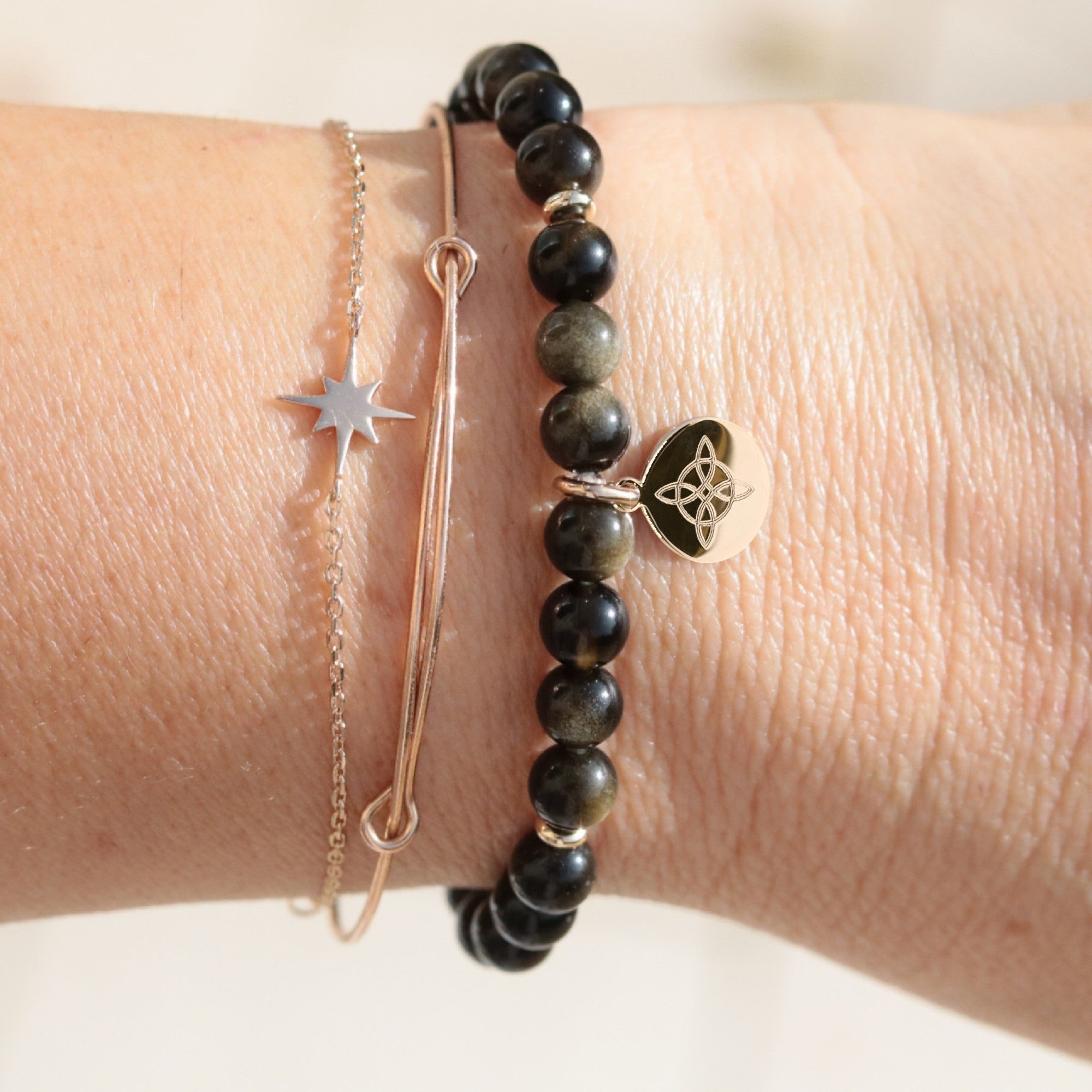 bracelet obsidienne dorée