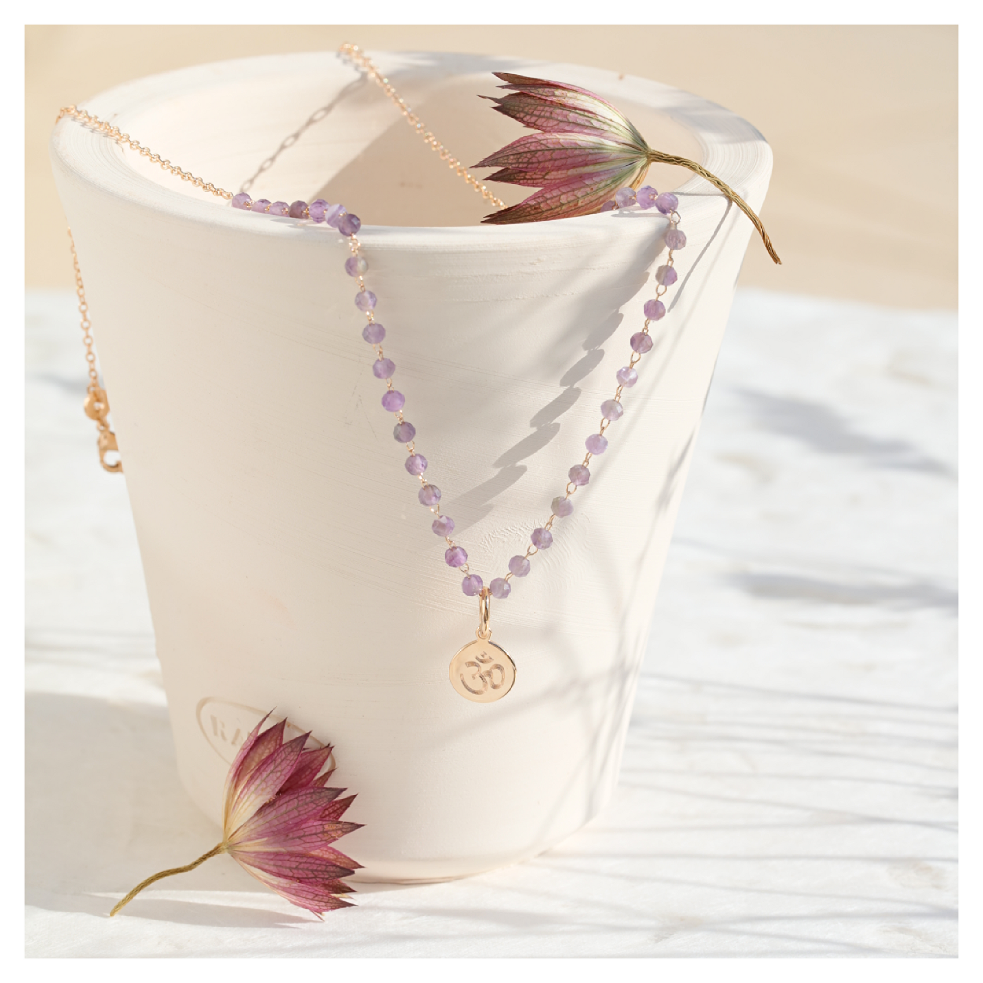 Collier chaîne 45 cm plaqué or & améthyste - BALI