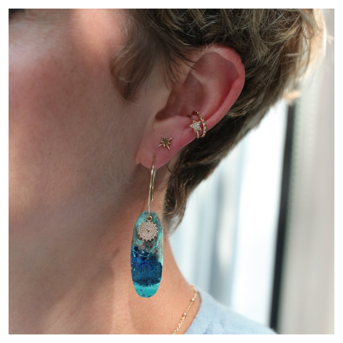 Boucles D'oreilles Pendantes Chrysocolle Cuivrée Sur Argent 925 Plaqué - Neuf Sans Emballage