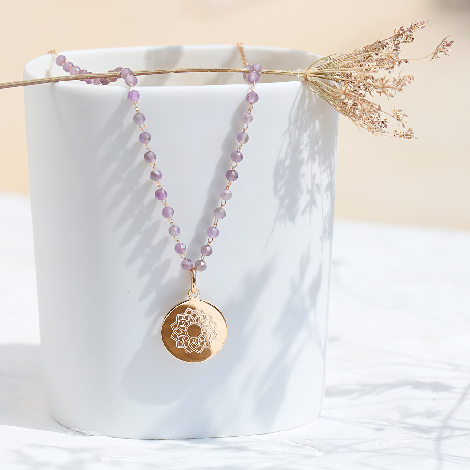 Collier améthyste & plaqué or 
