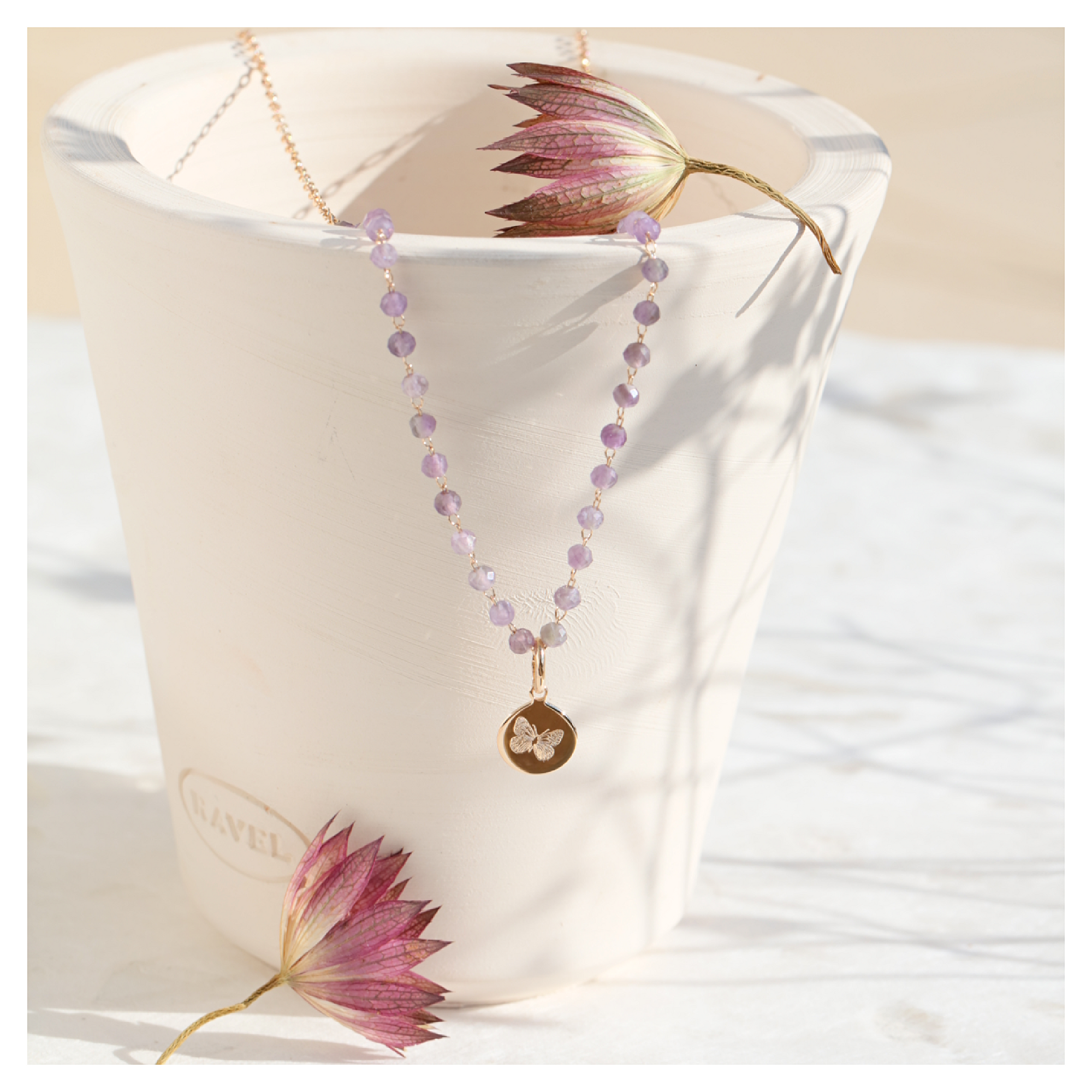 Collier améthyste papillon - bijoux DeepStones lithothérapie 