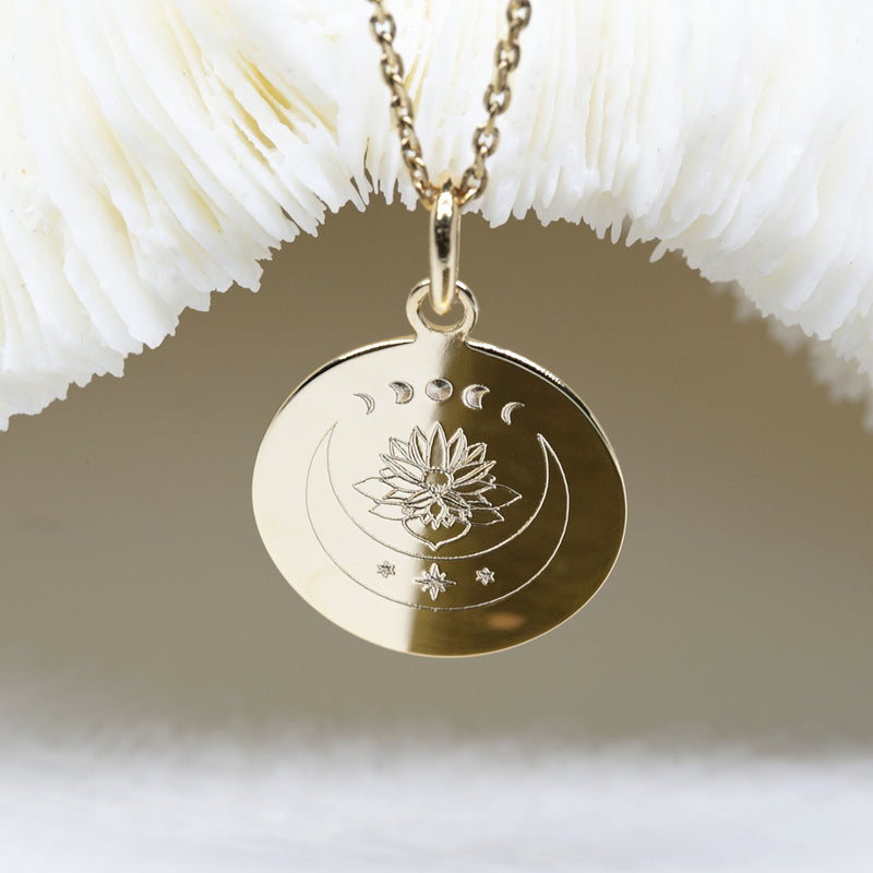 bijou céleste - pendentif lune & fleur de lotus