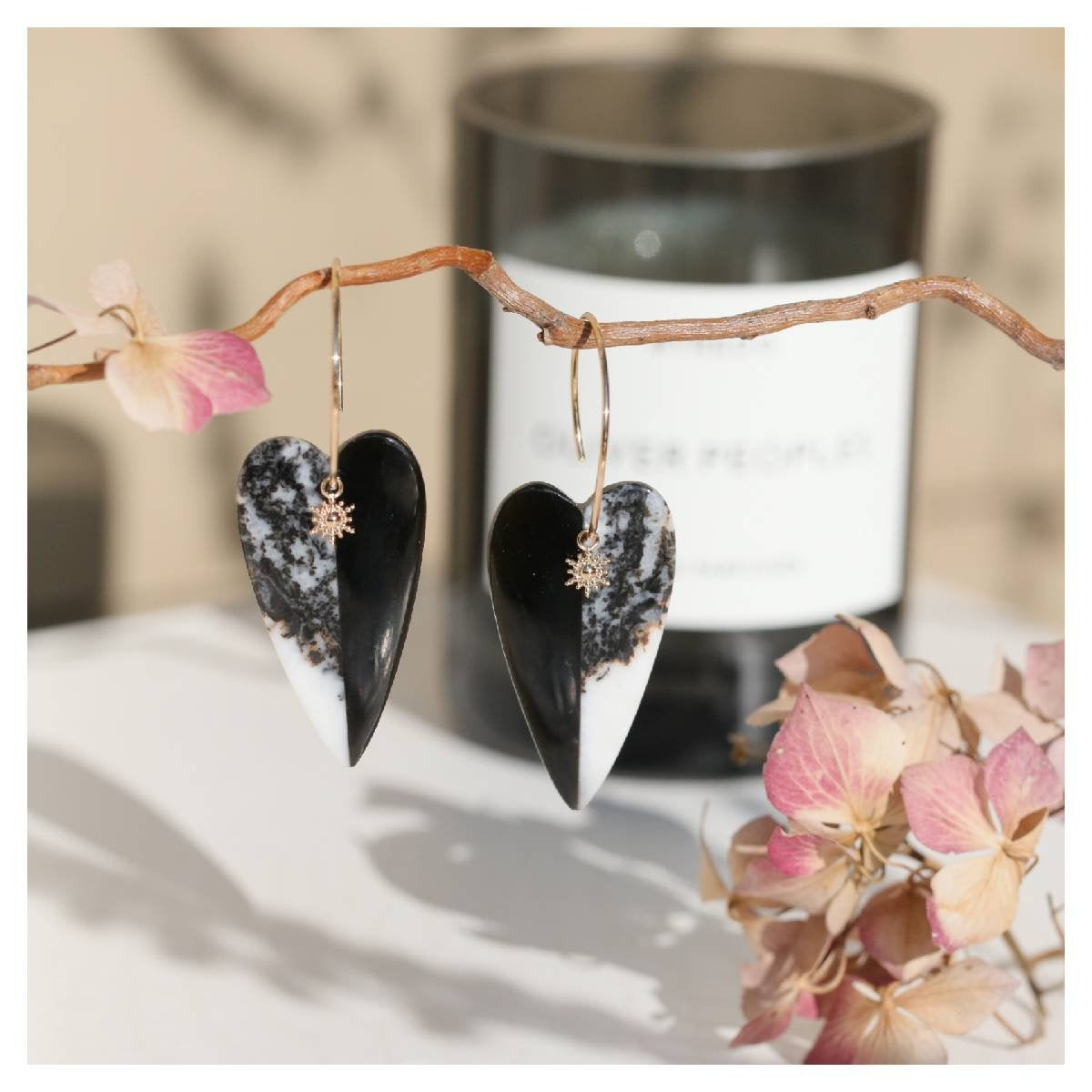 Boucles d'oreilles Obsidienne, Jaspe zèbre ★ bijou pierre naturelle ★ DeepStones 