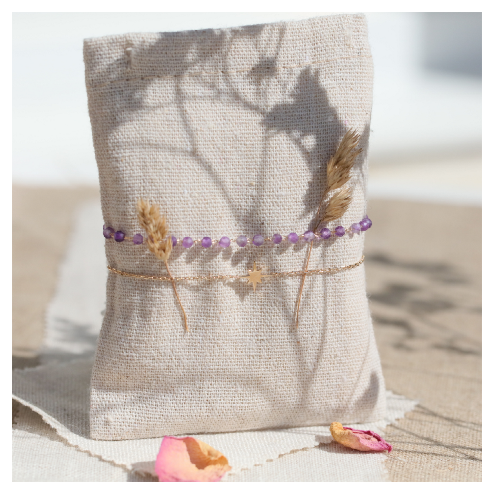 bracelet amethyste plaque or 