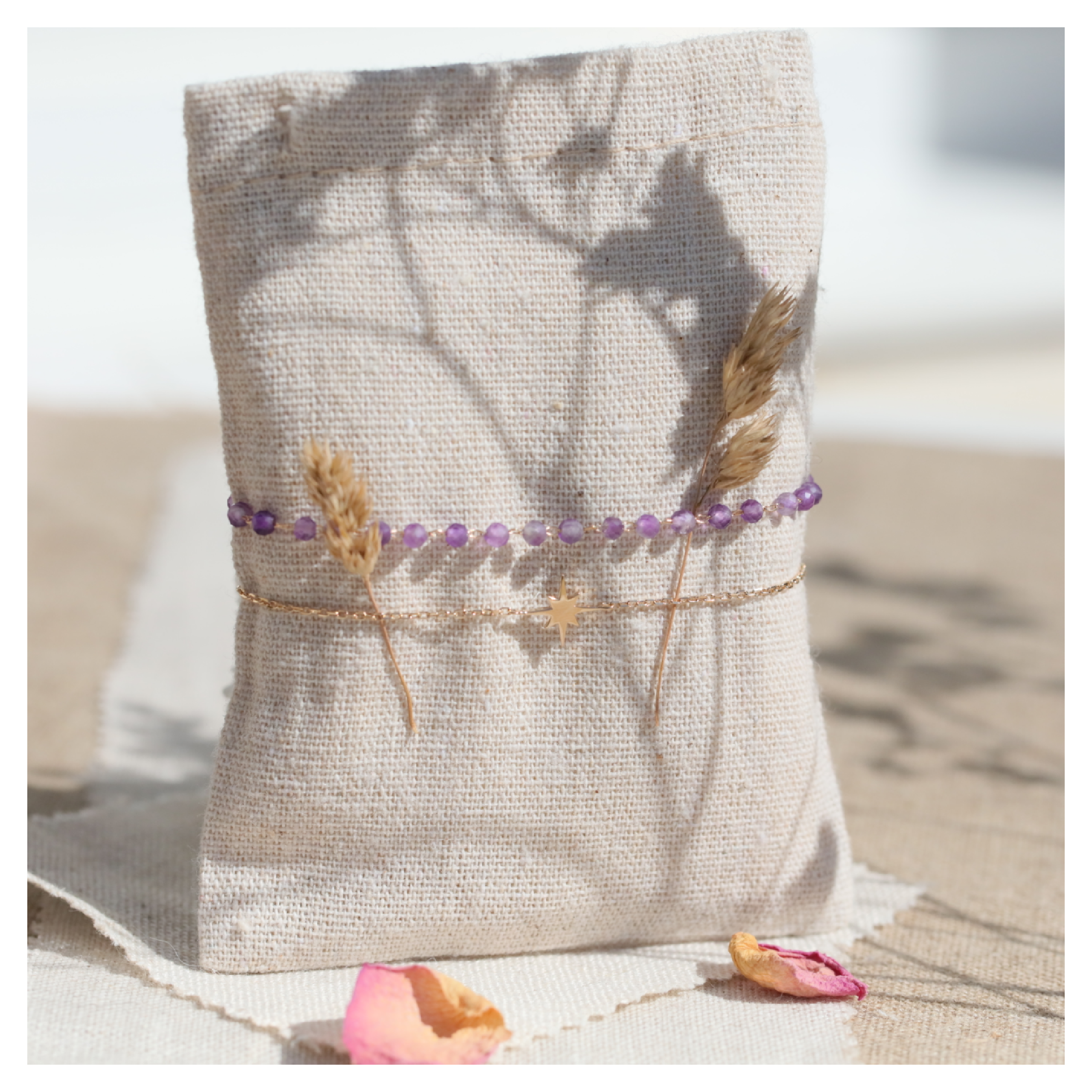 bracelet amethyste plaque or 