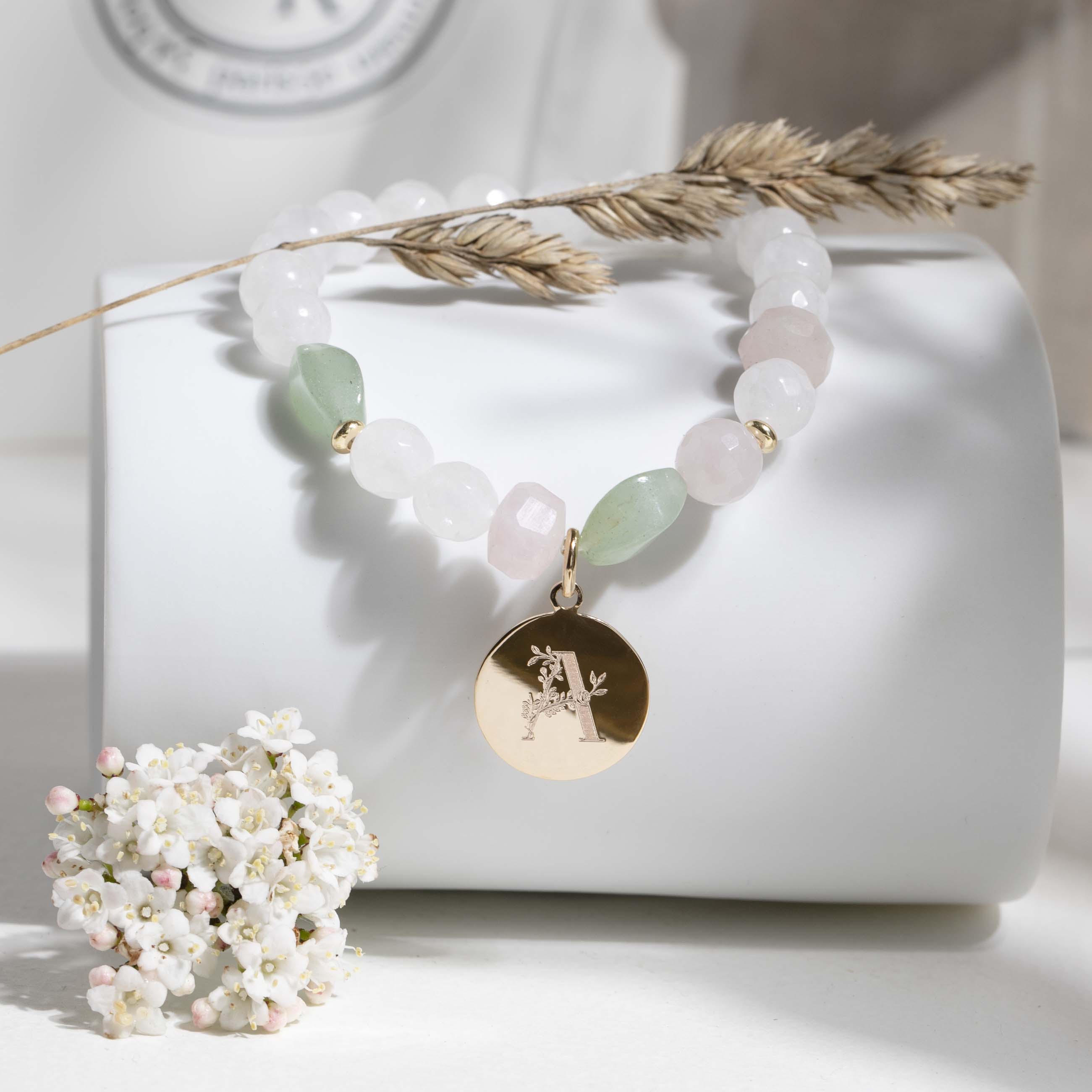 Bracelet pierre anti stress femme - aventurine, quartz rose & jade