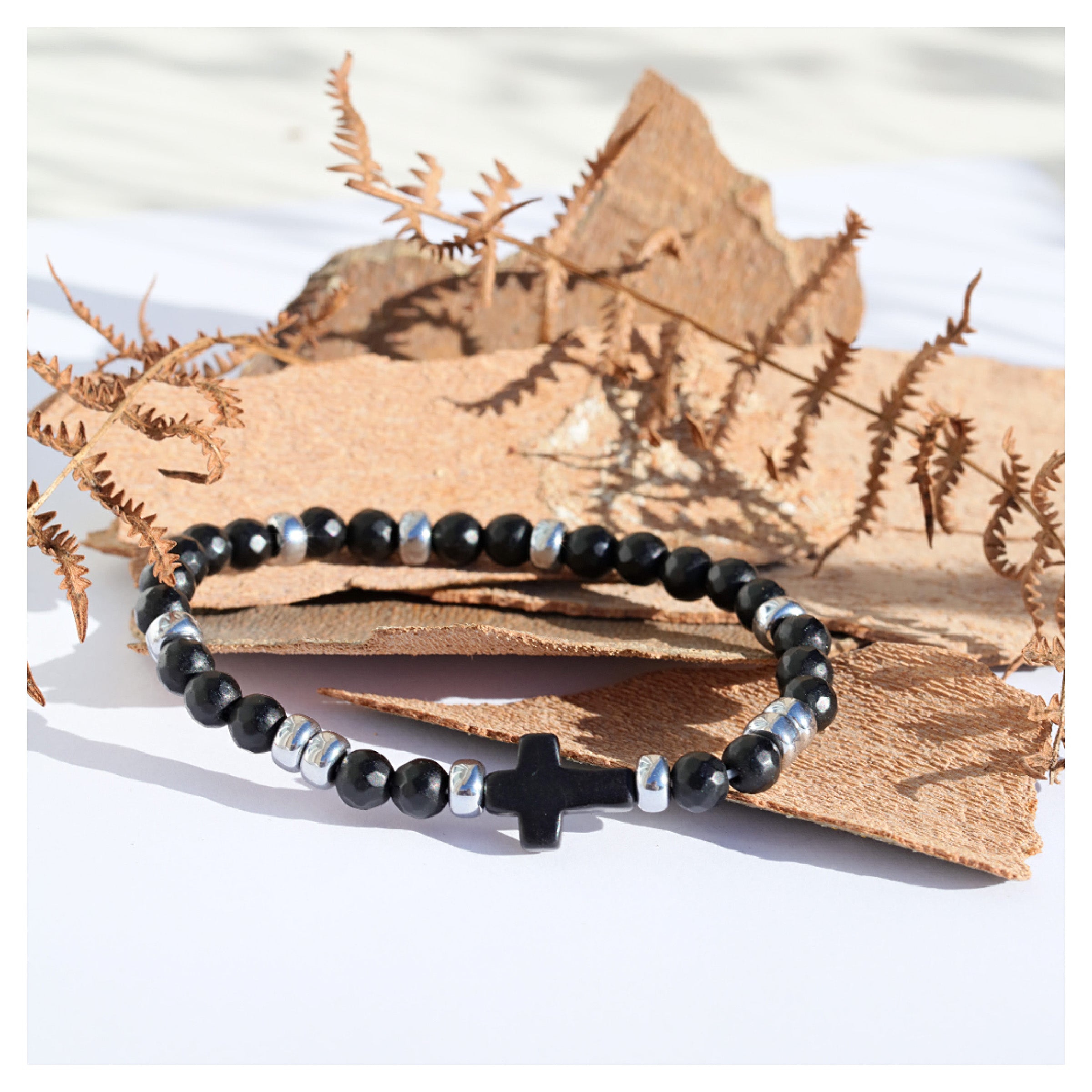 bracelet homme pierres naturelles - onyx hematite 