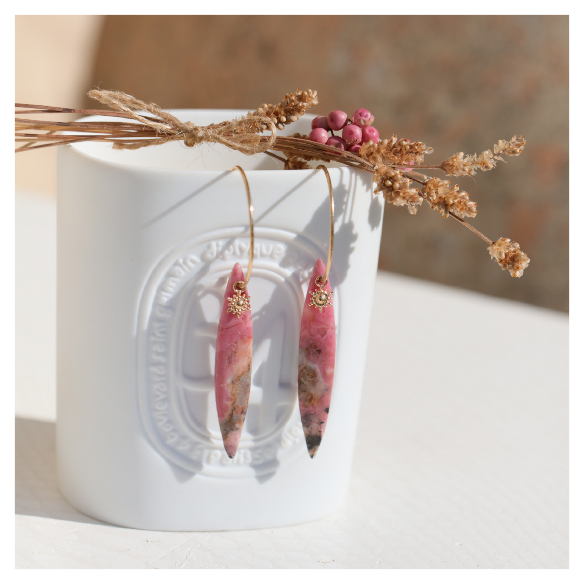 Boucles d'oreilles rhodonite ★ bijou pierre naturelle ★ DeepStones