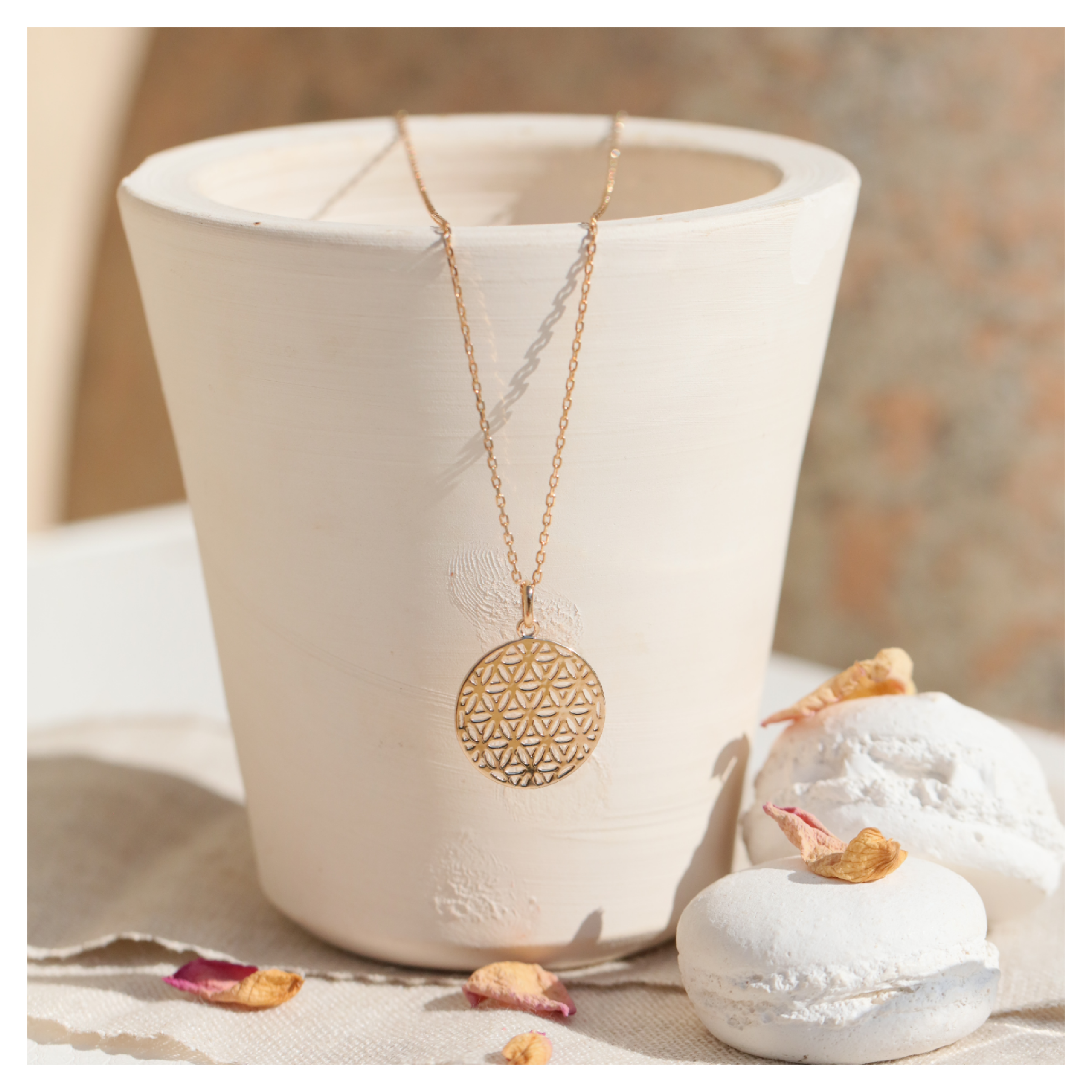 Collier fleur de vie plaqué or - bijoux DeepStones Lithothérapie