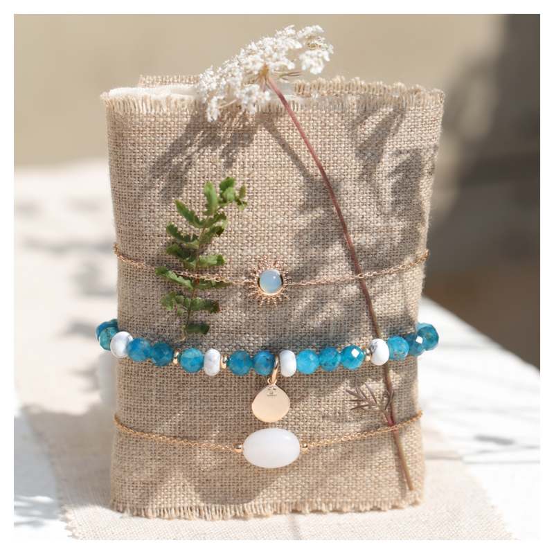 bracelets lithothérapie ★ apatite & howlite ★ bijoux DeepStones 
